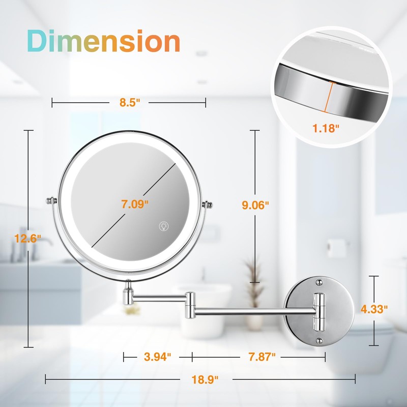 GREENFROM 30X LED Lighted Makeup Mirror: 8.5in Wall Mounted Magnifying