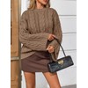 Saodimallsu Womens Oversized Sweaters Cable Knit Bell Batwing Sleeve Crew
