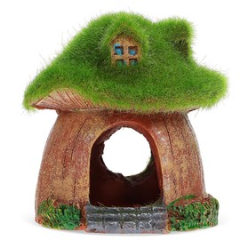 Happyyami Aquarium Decoration House: Betta Fish Tank Cave Hideaway Hobbit House Shelter Fish Tank Cottage Hut Ornaments for Landscape Fairy Garden