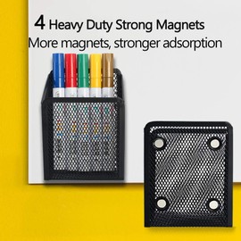 Magnetic Pencil Holder - Extra Strong Magnets Mesh Marker Holder Perfect for Whiteboard, Refrigerator and Locker Accessories (1 Basket, 2 Packs Black)
