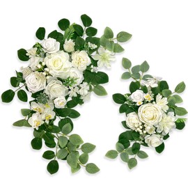 Odouzy Pack of 2 Wedding Arch, Artificial Flowers, Wedding Decor，Flower Garland Be Suited to Banquet, Party, Reception Entrance Welcome Sign and Background Decoration (White)