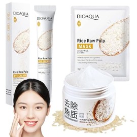 Set Cuidado Facial Crema Ojos Eliminar Ojeras Exfoliante Facial Elimina Impurezas Mascarilla Hidratante y Humectante Extracto Arroz Suaviza Piel...   