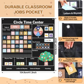 Pasimy 284 Pcs Circle Time Learning Center Classroom Pocket Chart Boho Circle Time Calendar Learning Math Calendar Weather Color Shape for Home Classroom Decoration Back to School Supplies