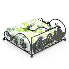 LIOUCBD Butterfly Rose Design Square Napkin Holder for Table, Black Metal Flat Napkin Holder with Weighted Arm, Elegant Rustic Modern Tissue Dispenser for Kitchen Dining Restaurant Indoor Outdoor