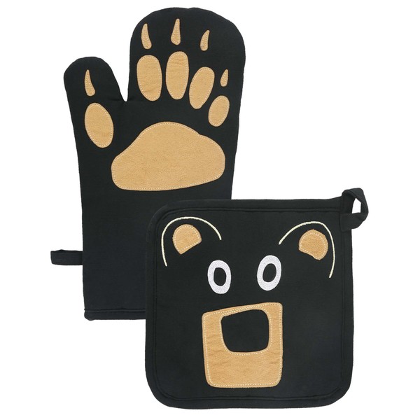 Lazy One Bear Oven Mitt and Pot Holder Set, Cute
