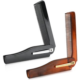 NINFEIQI 2 Pieces Folding Pocket Comb, Plastic Portable Travel Brush for Beard and Hair, Hand Made Flip Combs for Grooming Thick and Thin Hair, Moustache