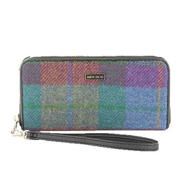 Mucros Weavers Tweed Zippered Wallet & Wristlet (736 Purple & Green Plaid)