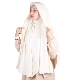 Lamis Hijab Khimar with Tied Hijab Thick Crepe Muslim Women Veiled KH400, Off-White, One size