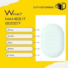 Citystores® CA Soap Holder Box White Plastic Soap Dish For Bathroom Kitchen With Drainage Easy Clean Compact And Durable Design Ideal For Sink Or Shower