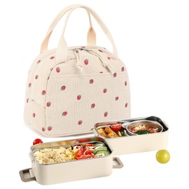 Amusingtao Insulated Strawberry Print Lunch Bag for Women & Kids - Ideal for Work, School, and Outdoor Activities