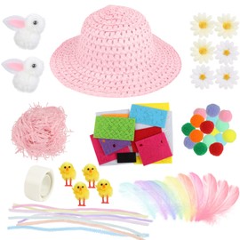 SULOLI Easter Bonnet Decorations Kit,Easter Hats to Decorate Make Your Own Easter Bonnet Easter Bonnet Hat for Kids Easter Bonnet Making Kit for Girls(Pink)