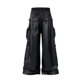 JKUIVE Mens Wide Leg Matte Pu Leather Pants Straight Casual Baggy Pockets Drawstring Trousers Black