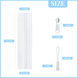 Juexica 10 Yards #5 Zipper Nylon Coil Zipper, Nylon Long Zipper Tape with 30 Pieces Sliders 30 Zipper Pulls Extension Fixers for DIY Sewing Crafts Bag Making(White)