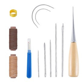 1 Set Leather Sewing Needles with 2 Waxed Threads and 1 Seam Ripper, Leather Sewing Kit, Leather Sewing Awl, Hand Sewing Needles