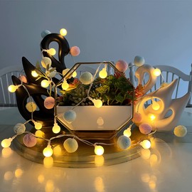 ChiRee Indoor String Lights 6.56 Feet Pom Poms Fairy Lights 20 LED Battery Operated String Ball Lights Warm White Globe Lights Colorful Decor Lights for Home Bedroom Kids Playhouse Holiday Christmas