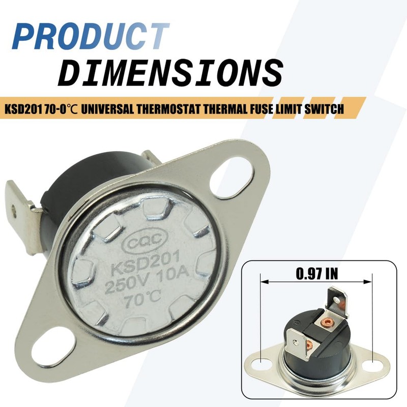 2-Pack KSD201 70-0℃ Universal Thermostat Thermal Fuse Limit Switch Compatible