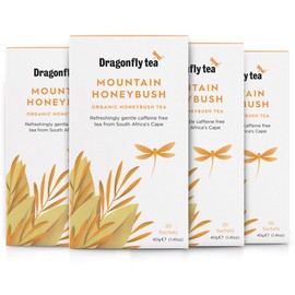 Dragonfly Mountain Honeybush Tea | Pack of 4 x 20 Organic Tea Bags (80 Teabags) | Herbal Tea Bags | Honeybush Tea | Caffeine-Free Tea | Naturally Sweet | Compostable Tea Bags