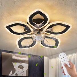 Dalouguan 21-Inch Ceiling Fan with Lights and Remote Control, Black Geometric, 6 Wind Speeds, 3 Light Color, Low Profile, Flush Mount, for Kitchen, Bedroom, Living Room