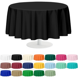 Mulbozy 2 Pcs Black Round Tablecloth, 84 inches Disposable Plastic Black Circle Table Covers for Baby Shower Wedding Bridal Shower Birthday Party Decorations