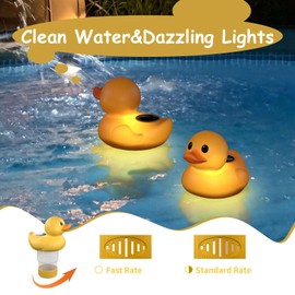 Duck Pool Chlorine Floater 1 Inch Solar Powered Night Glow&Pool Decoration Floating Chlorine Dispenser for Pool,Wedding,Party,Hot Tub,SPA(Chlorine Tablet Not Included)