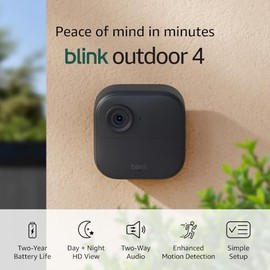 Blink Outdoor 4: Cámara de seguridad inteligente inalámbrica, dos años de duración de la batería, visión diurna HD de 1080p y nocturna por infrarrojos