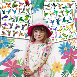 96PCS Colorful Hummingbird Temporary Tattoos Themed Birthday Party Decorations Favors Supplies Decor Spring Flying Nature Bird Tattoo Stickers Gifts For Kids Adults Boys Girls School Prizes Carnival