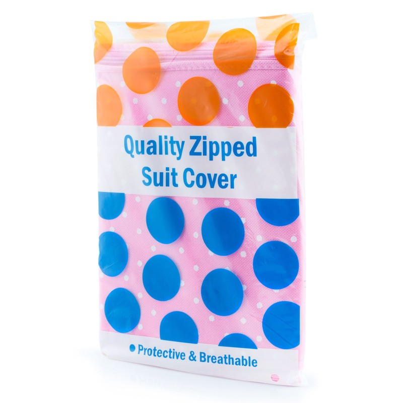 HANGERWORLD Single Pink Polka Dot Breathable Garment Coat Cover Bag-for