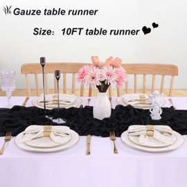 SAJOO 1 Pack Black Chiffon Table Runner 30x120 Inches Romantic Boho Rustic Wedding Table Runners 10FT Sheer Chiffon Table Runnerfor Birthday Party Decor Bridal Baby Girl Shower Table Decoration