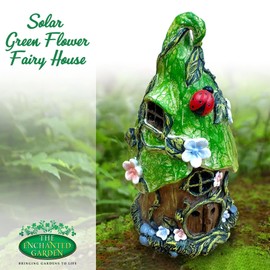 THE ENCHANTED GARDEN Fairy House Green Flower Ornament Outdoor Decoration Fairy Garden Accessories Statue Elf Pixie Fairies Home