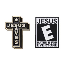 Kuskins 2 Pcs Jesus Cross Enamel Pins, JESUS RATED E FOR EVERONE Pin,Jesus Pins for Backpacks Cross Lapel Pin,Hat Jacket Enamel Pin,Easter Decorative Accessories,Jesus Pin Christian Pins for Women