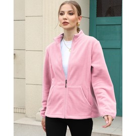 Argstar Pink Fleece Jacket for Women, Lightweight Full Zip Classic Soft Casual Recreation Coat with Zipper Pockets M