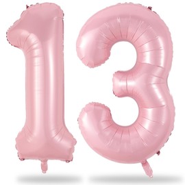 Big 13th Birthday Balloons, 40 Inch Pastel Pink Number 1 & 3 Helium Foil Balloons for 13 Year Old Birthday Decor, Self Inflating Mylar 31st Birthday Balloons for Girls Anniversary Party Decorations
