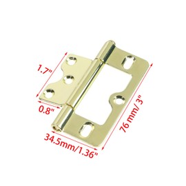 Wealrit 6 pcs Non-Mortise Hinges Gold Door Hinges 3 Inch Length Heavy Duty Door Hinges Bifold Butt Hinges with Screws