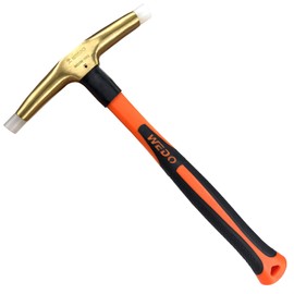 WEDO Nylon Hammer,Brass Dual Head Nylon Rubber Hammer,650g Brass Hammer with Fiberglass Handle,Length 340mm,Doublesided Mallet for DIYers and Multifunctional Use