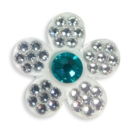 Bonjoc Golfballmarker Blume mit Kristallen mit magnetischem Hatclip (weiß/blau)