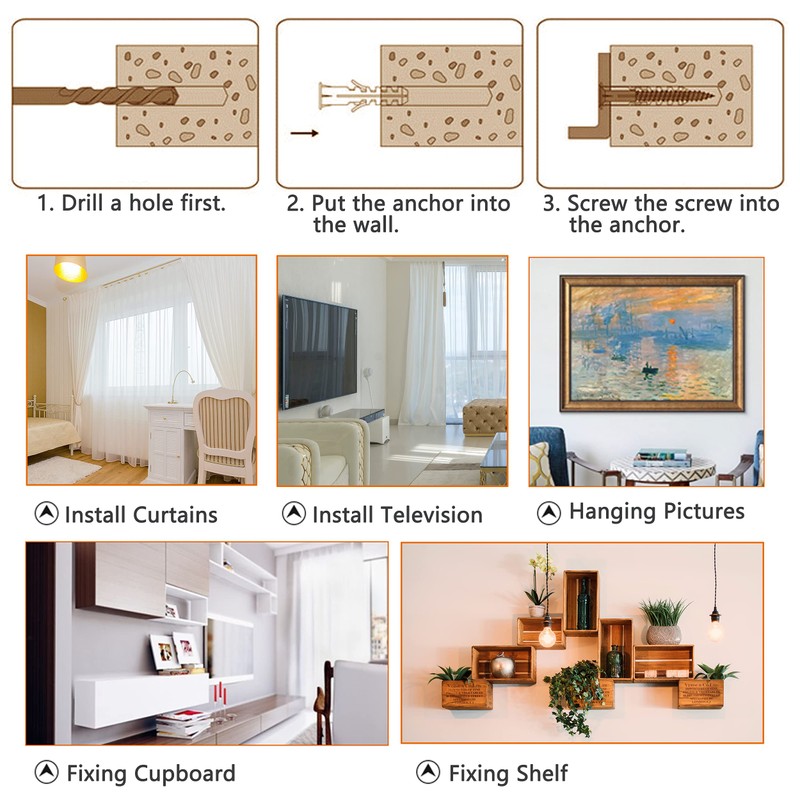 ISPINNER 280pcs Plastic Drywall Anchors and Screws Assortment Kit, 8