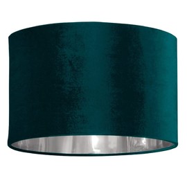 Teal Velvet & Silver Inner Modern Easy Fit Round Drum Pendant Shade | 30cm Diameter (12 Inch) | None Electric Shade | Ideal for Pendants & Table Lamps | Fits All Types of Lampholder E14 E27 B15 B22