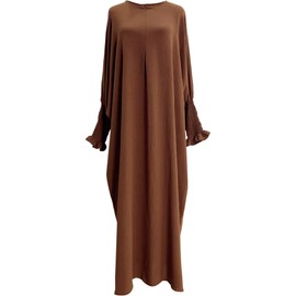 Lenmipot Islamic Women Jilbab Abayas Muslim Abaya Dress for Women Middle East Kaftan Dubai Fashion Dress Eid Outfits Prayer Clothes Coffee