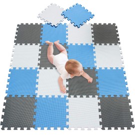meiqicool Foam Play Mat Thick Soft EVA Interlocking Foam Floor Mats Children Yoga Exercise Multi Jigsaw Puzzle Blocking Board Kids Playmats Play White-Blue-Grey 18 Piece AGL