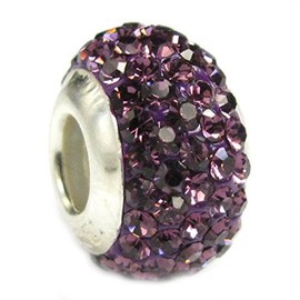 Queenberry Sterling Silver February Synthetic Birthstone Round Purple Crystal Bead European Style Bead Charm