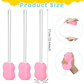 Yetene 3 Pieces Long Handle Sponge 22.4'' Back Sponge on a Stick Body Brush Handled Washer Scrubber for Foot Body Limited Motion (Pink)