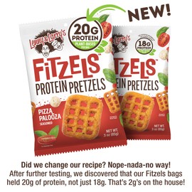 Lenny & Larry's Pizza Palooza FITZELS- Savory Pretzel Snacks Incredibly Tasty High Protein, Salty, Vegan, Kosher 20 g's of Plant Based Protein 8 (eight) Bags, 3 oz Each