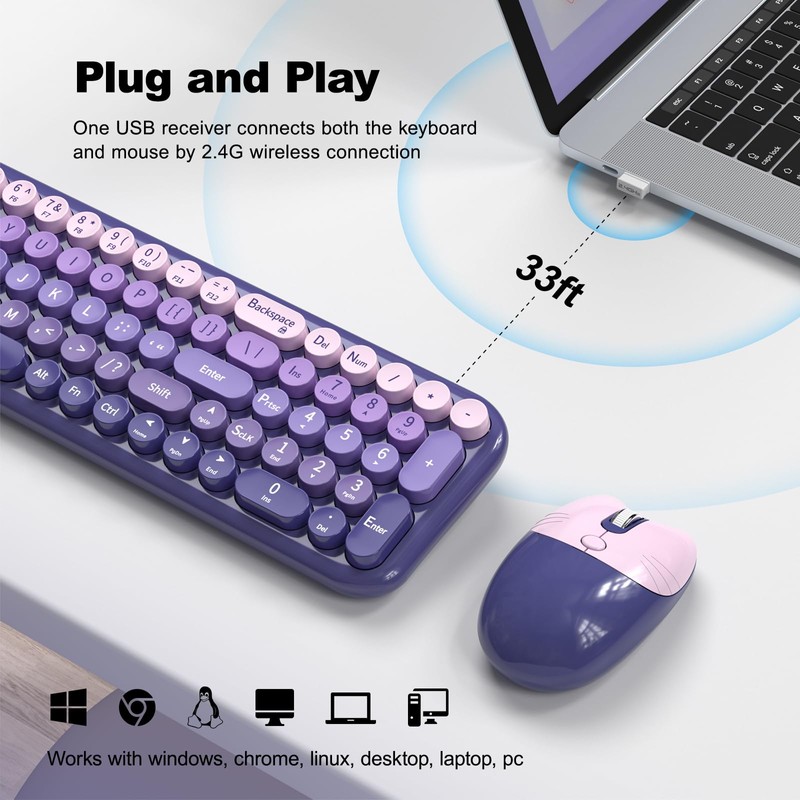 Dilter Wireless Keyboard and Mouse Combo, Portable Retro Keyboard with