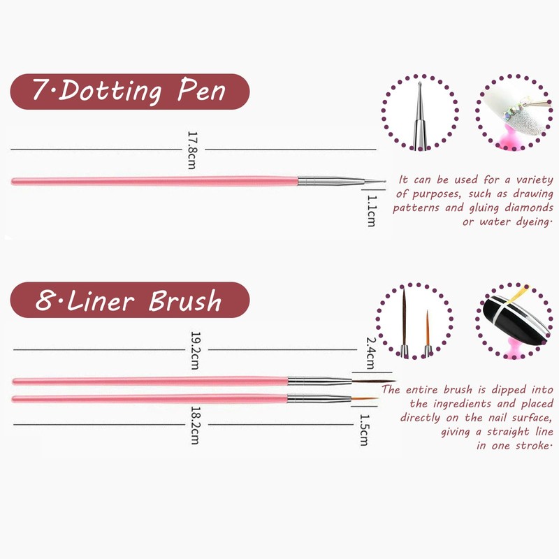 15 Pcs Nail Art Acrylic Brush Set Painting Pen Art