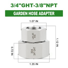 TAISHER 2PCS 304 Stainless Steel Garden Hose Adapter, 3/4" GHT Female x 3/8" NPT Female Garden Hose Connector with Washers