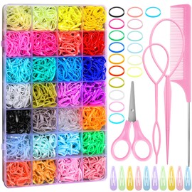 auroray 28 Colors Rubber Bands for Hair, 1500 Pcs Elastic Hair Bands Baby Girl Hair Ties Mini Hair Rubber Bands with 4 Hair Styling Tools 10 Hair Clips Hair Accessories for Toddler Baby Girl Kids