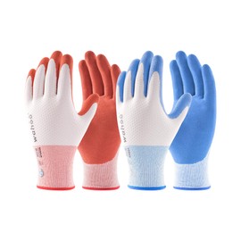 Wahoo Guantes de jardinería para mujer, 2 pares de guantes de jardín recubiertos de látex con agarre, técnica B.COMB AIR transpirable, azul azul y calabaza puré, talla L