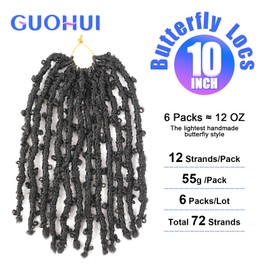 GUOHUI Super Light Butterfly Locs Crochet Hair 10 Inch 6 Packs Pre-Looped Soft Distressed Faux Locs Braids for Women Kids (10 Inch,2#)