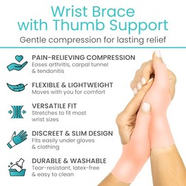 Vive Muñequera de gel para pulgar (par) – Soporte de mano fresco para artritis, dequervains, tenosinovitis, dolor de articulaciones esguinces, estabilizador de mano izquierda y derecha – Férula suave y cómoda para tendinitis