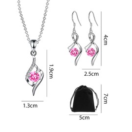1 Piece of Zircon Necklace, 1 Pair of Drop Earrings, 1 Piece of Storage Bag, Pink Diamond Girl Jewelry, Fashionable Necklace Accessories, Suitable for Birthdays, Parties, Valentine's Day